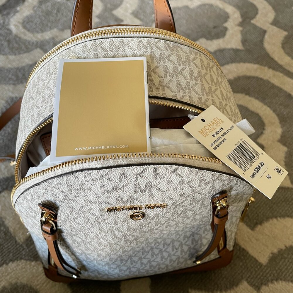 NWT Michael Kors "Brooklyn" medium logo monogram backpack in tan / vanilla Y2K - Picture 13 of 14